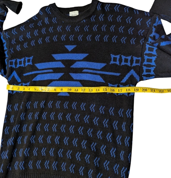 Bogner Fair Isle Sweater Black Blue Wool Medium Vintage Retro Crewneck Gaper Day - Picture 7 of 7